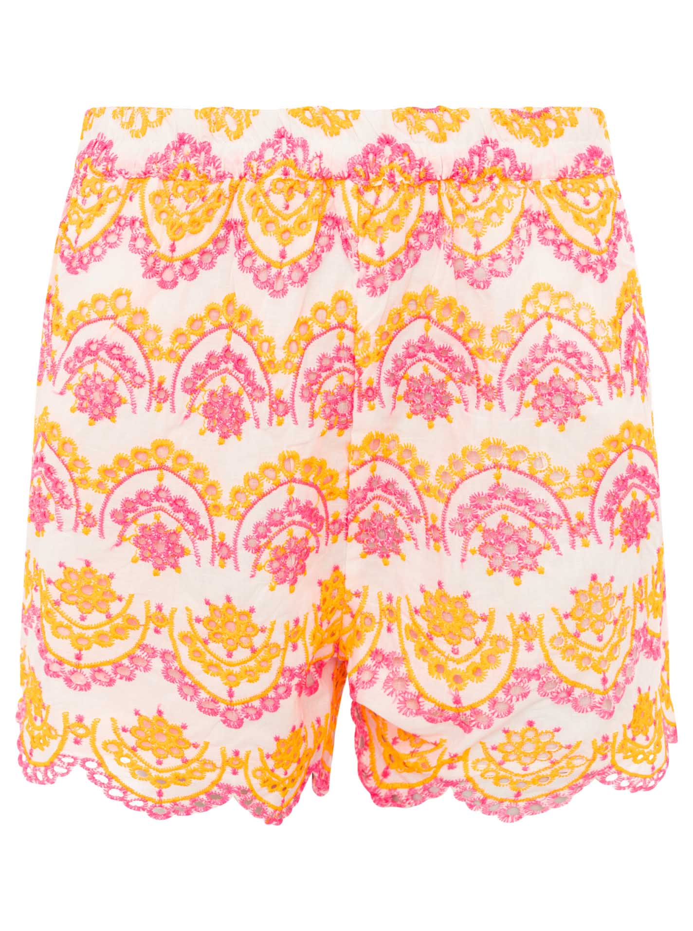 Zwillingsherz Short mit Lochstickerei Neonpink 100% Baumwolle