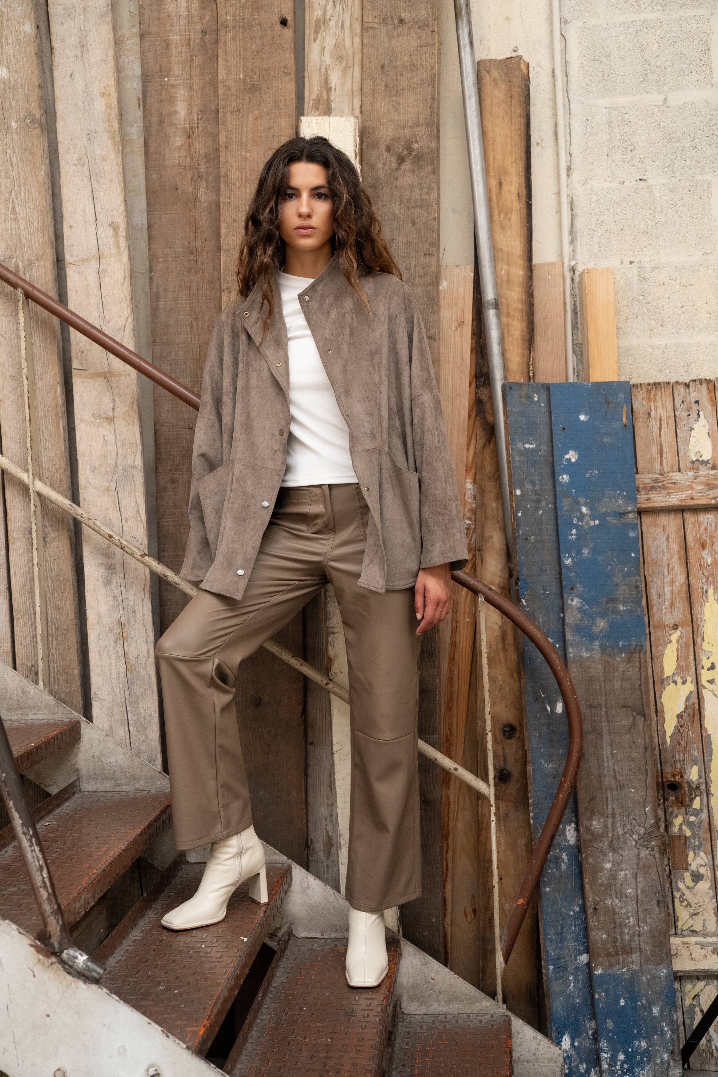 Oversize-Jacke aus Wildlederimitat V369: Stone / 2S/M 2M/L