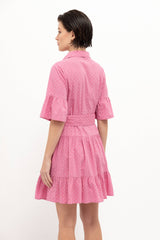 Lanidor Hemdblusenkleid mit Rüschen Tupfen Rosa