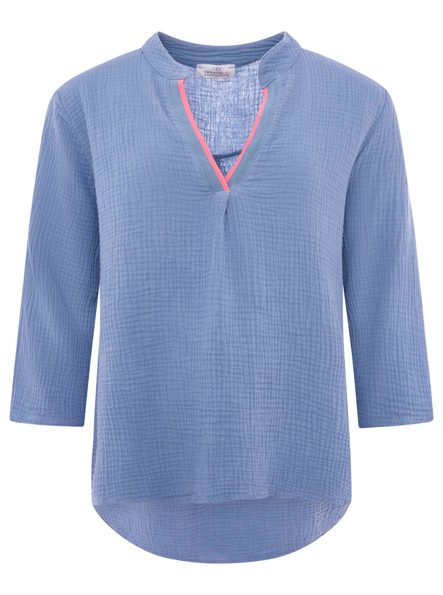 Zwillingsherz Bluse Musselin Neonkante Jeans-Blau