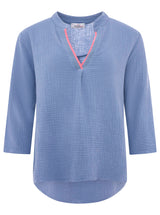 Zwillingsherz Bluse Musselin Neonkante Jeans-Blau