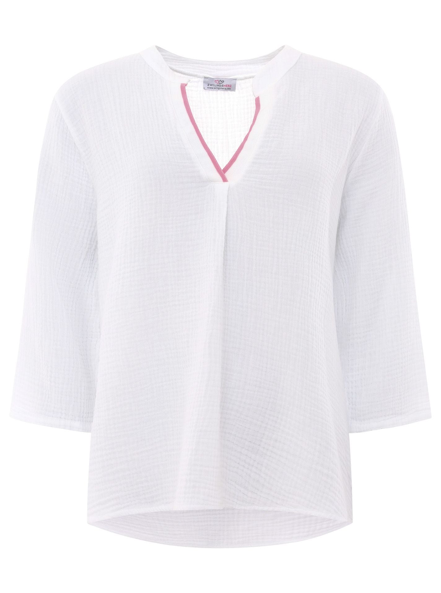 Zwillingsherz Musselin-Bluse Neonkante Weiß Baumwolle