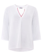 Zwillingsherz Musselin-Bluse Neonkante Weiß Baumwolle