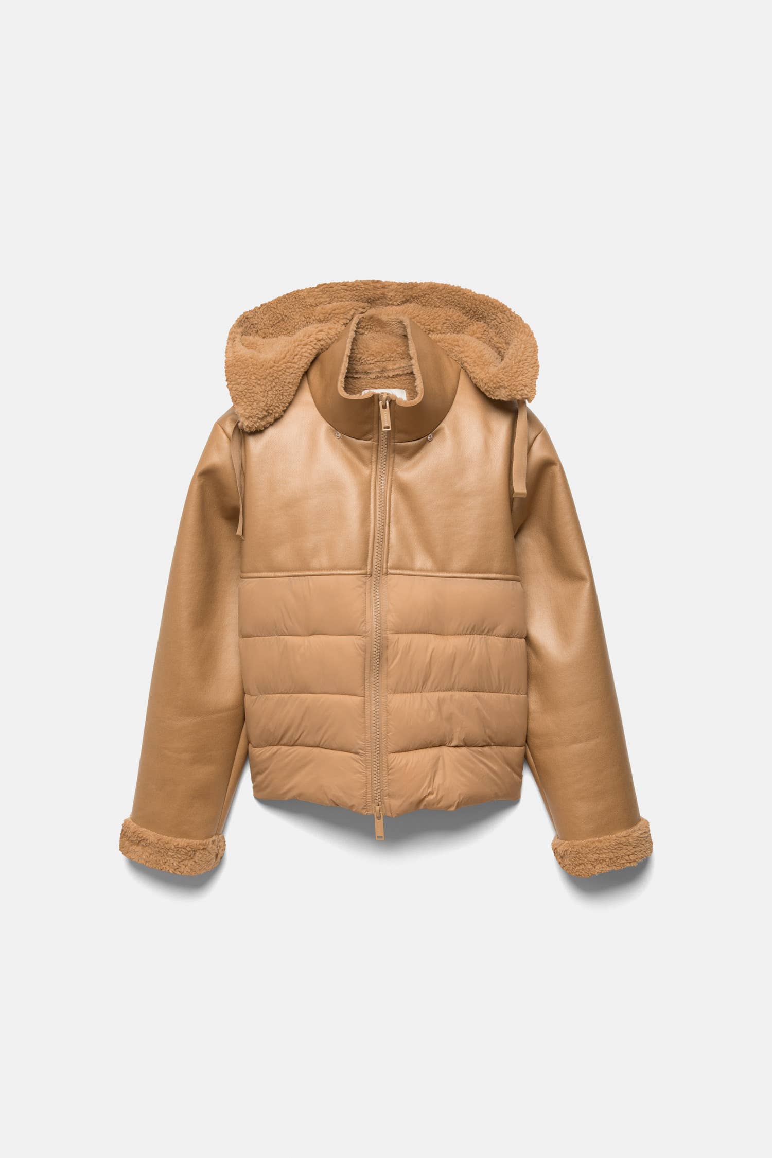 Lanidor - Kapuzen-Jacke mit Reißverschluss - Leder- und Lammfellimitat - Camel