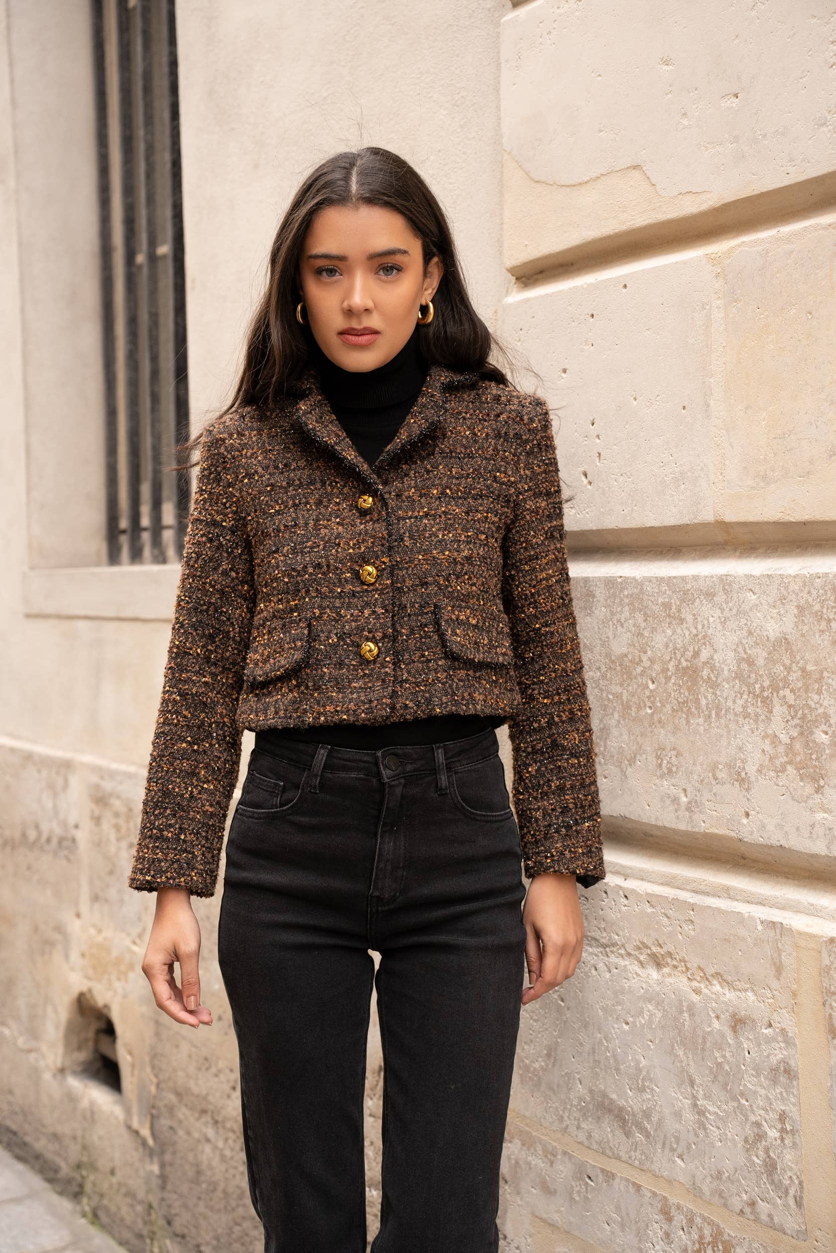 Tweedjacke "Fiona" in Schokobraun - Choklate Paris