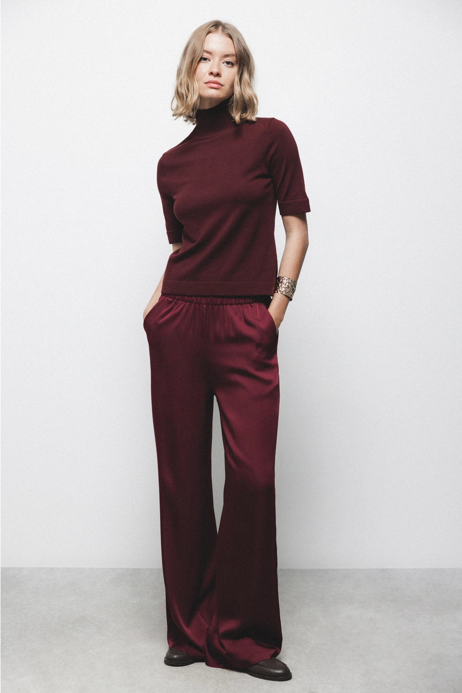 Lanidor - Feinstrick Pullover Turtle-Neck Bordeaux - Kurzarm