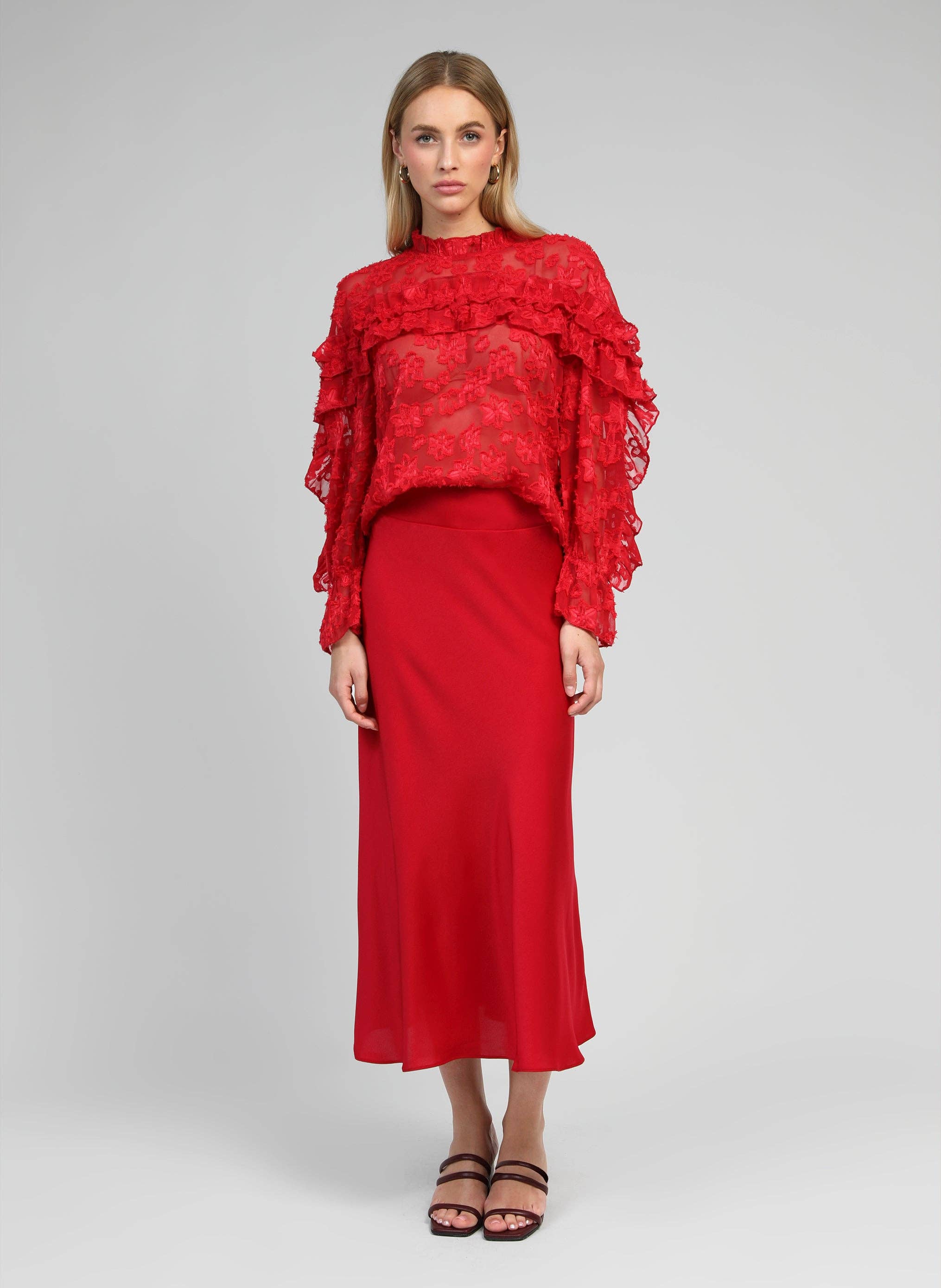 An'ge Paris Midi-Rock Janiala Rot - Ausgestellter Schnitt