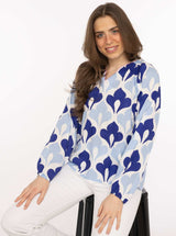 Zwillingsherz Bluse Graphic Flower Blau Viskose
