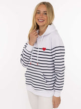 Zwillingsherz Hoodie "Maritime Love" Baumwollmix Streifen Weiß