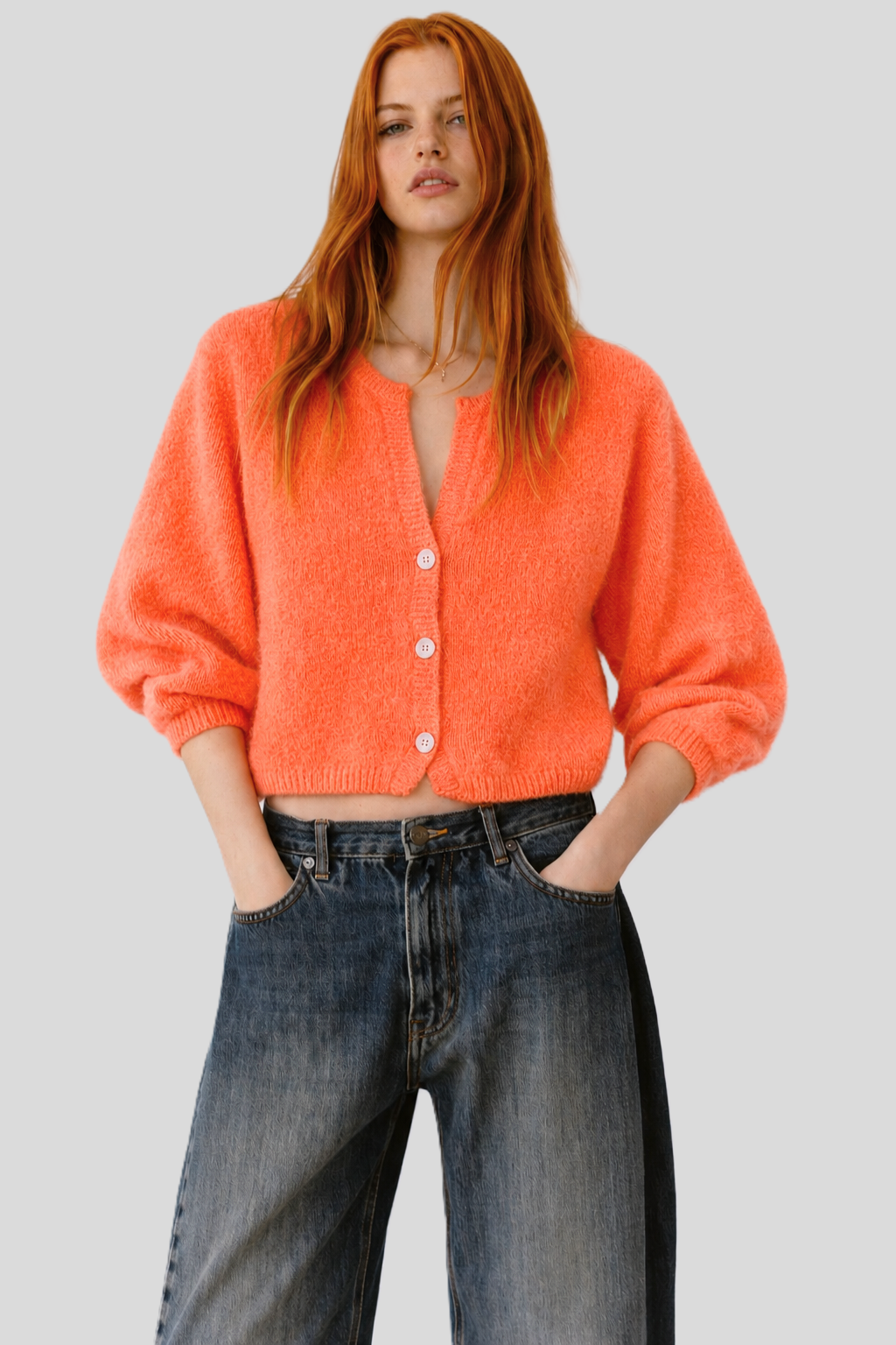 Angora Strickcardigan mit V-Ausschnitt: Flieder / Einheitsgröße