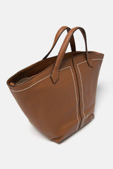 Landidor - Handtasche aus Kunstleder Cognacfarben mit Kontrastnähten