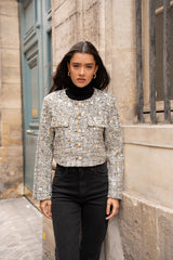 Choklate Paris kurze Tweedjacke Jenny mit Pailletten Schwarz-Weiß