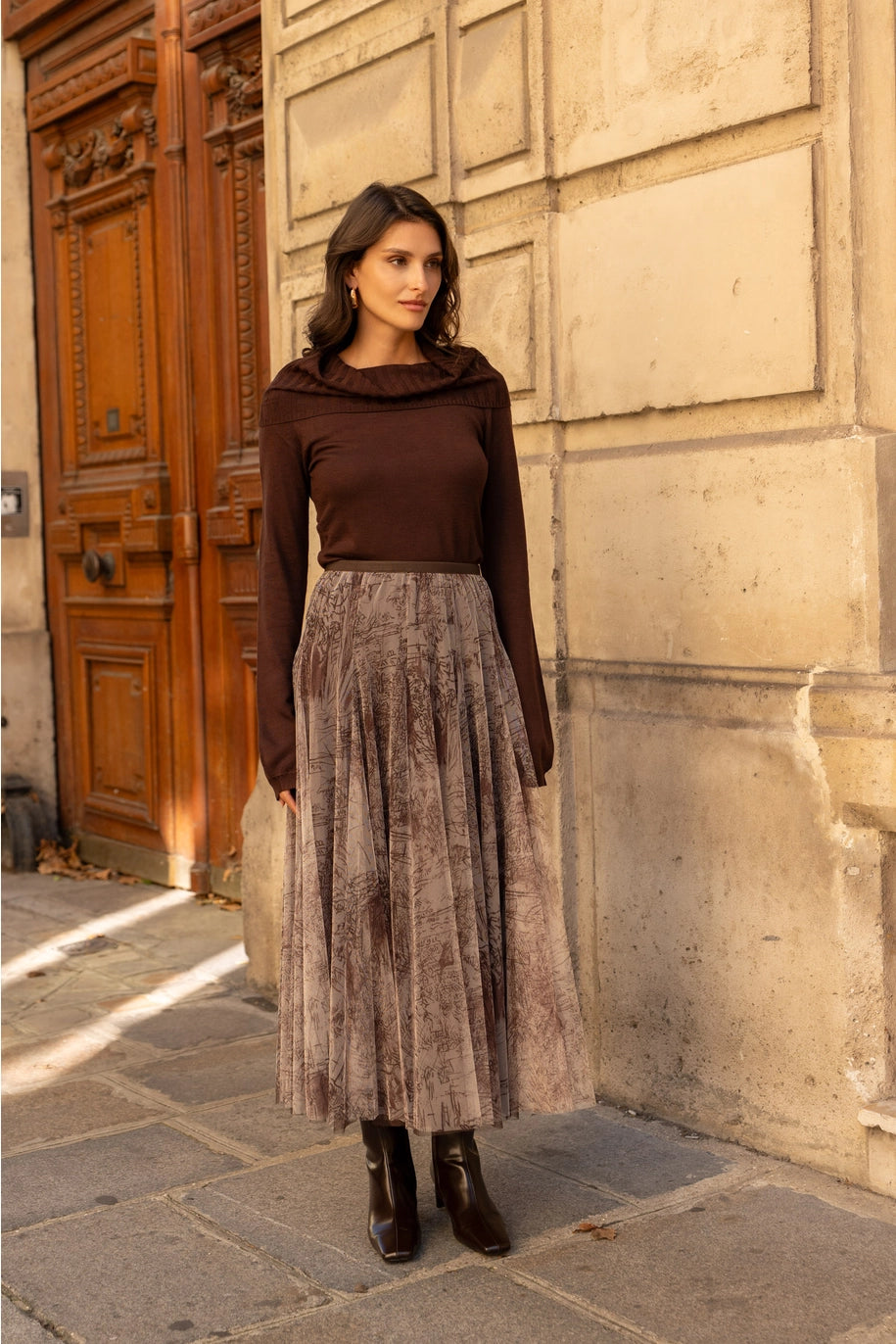 Langer Tüllrück mit Toile de Jouy Druck - Taupe - Choklate Paris