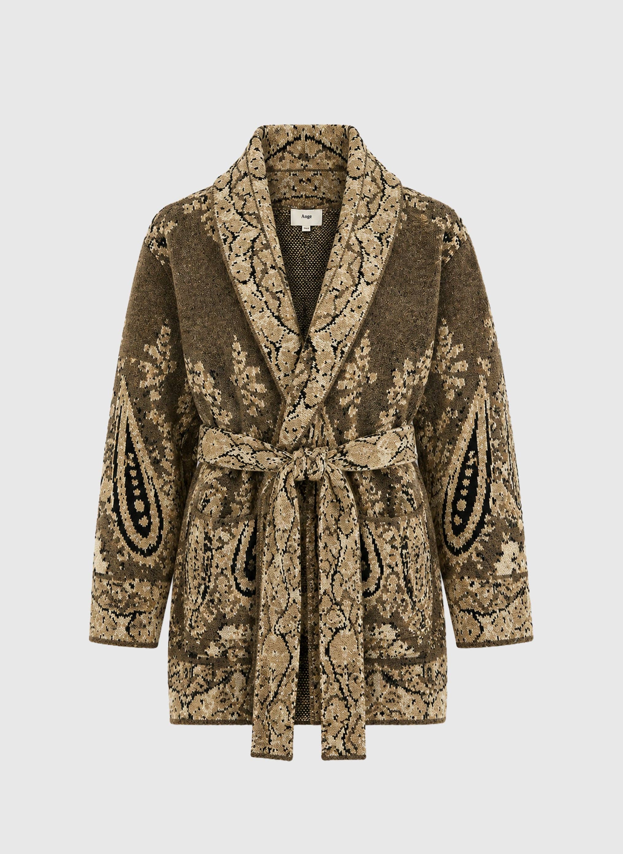 An’ge Paris lange Strickjacke NADINI Paisley Khaki-Olivbraun