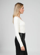 An´ge Paris ASTURIAL Langarmshirt Ecru | Spitzenbesatz V-Ausschnitt