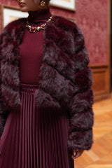 Kurze Jacke aus Kunstpelz "Paula" in Dunkelrot