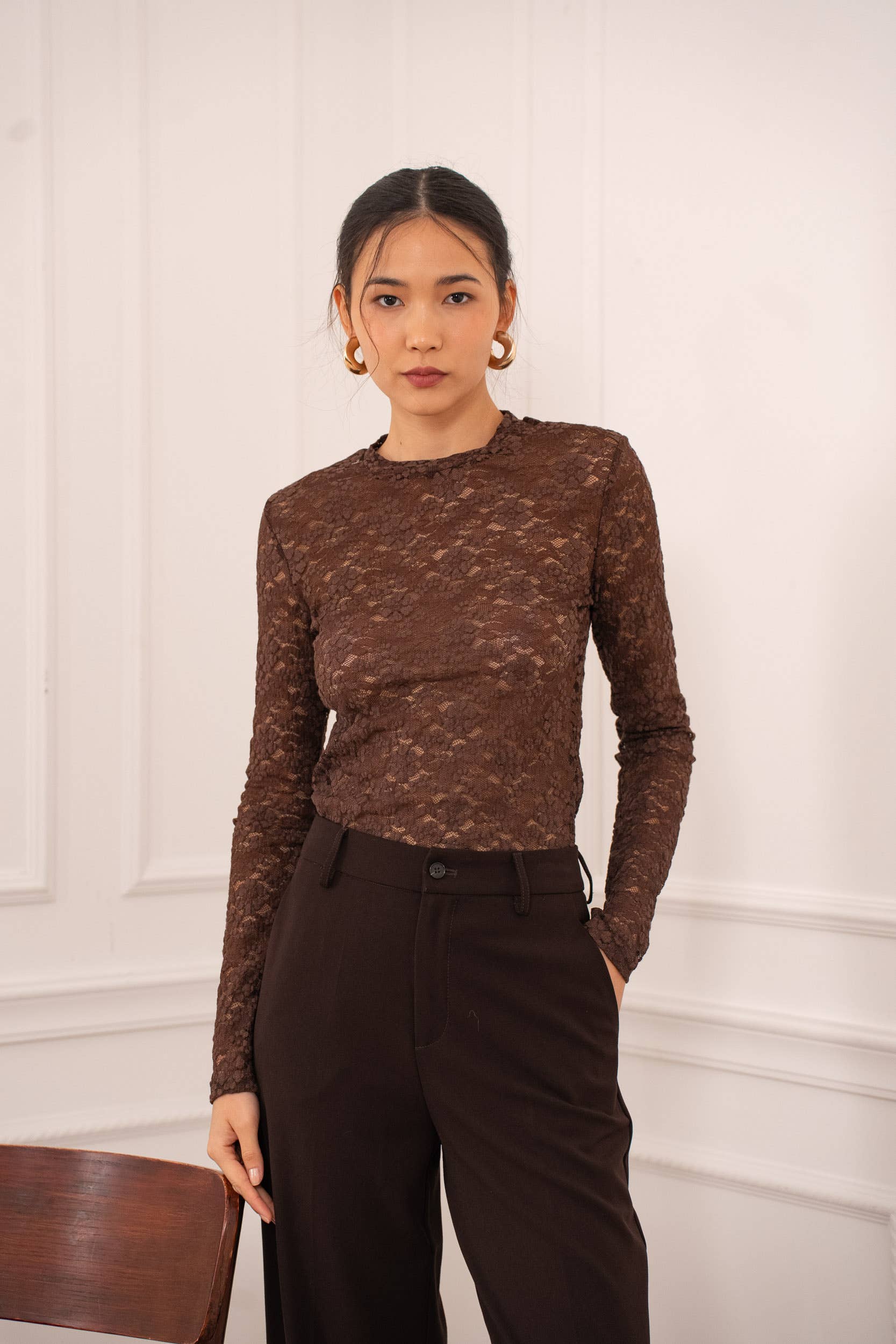 Strukturiertes Top Maeve - CK08199: Choco / 2S-2M-2L