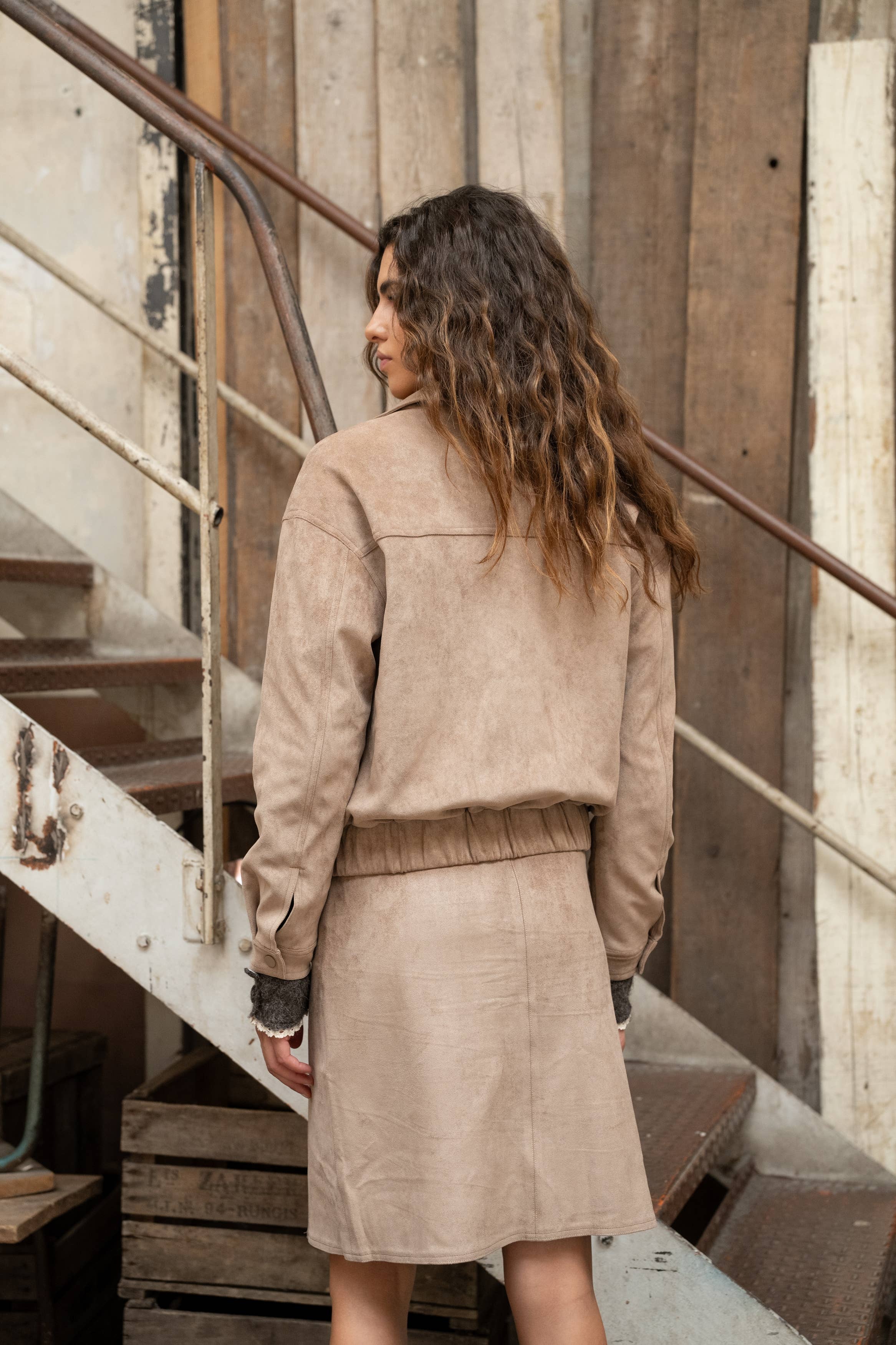 Bomberjacke aus Kunstwildleder V368: Camel / 2S/M 2M/L
