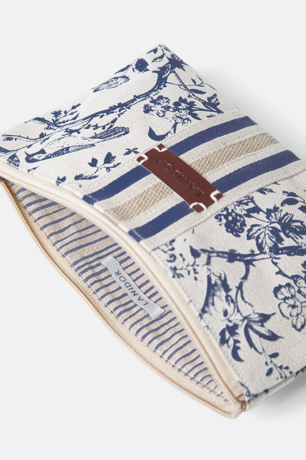 Lanidor Kosmetiktasche Baumwolle mit Blumenprint - Blau-Beige - mit Reisverschluss