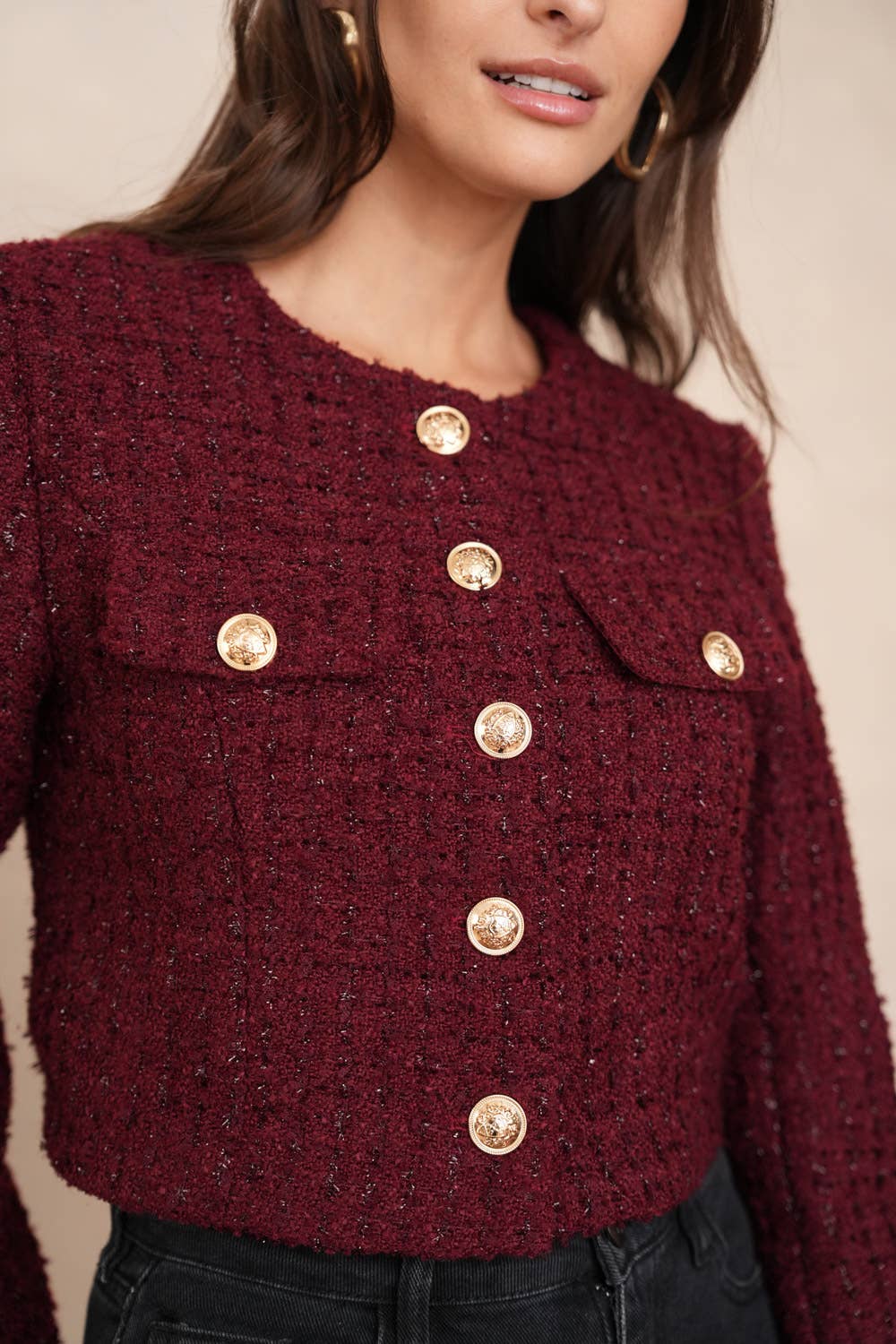 Jenny kurze Jacke aus Pailletten-Tweed - CK08346-1: Bordeaux / 1S-1L