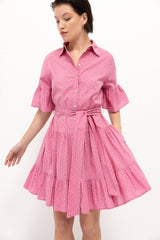 Lanidor Hemdblusenkleid mit Rüschen Tupfen Rosa