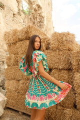 Piti Cuiti Kleid "Ipanema" - Kurzes Boho-Sommerkleid in buntem Mustermix