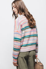 Lanidor Strickpullover Gestreift Multicolor V-Ausschnitt - Oversized Fit