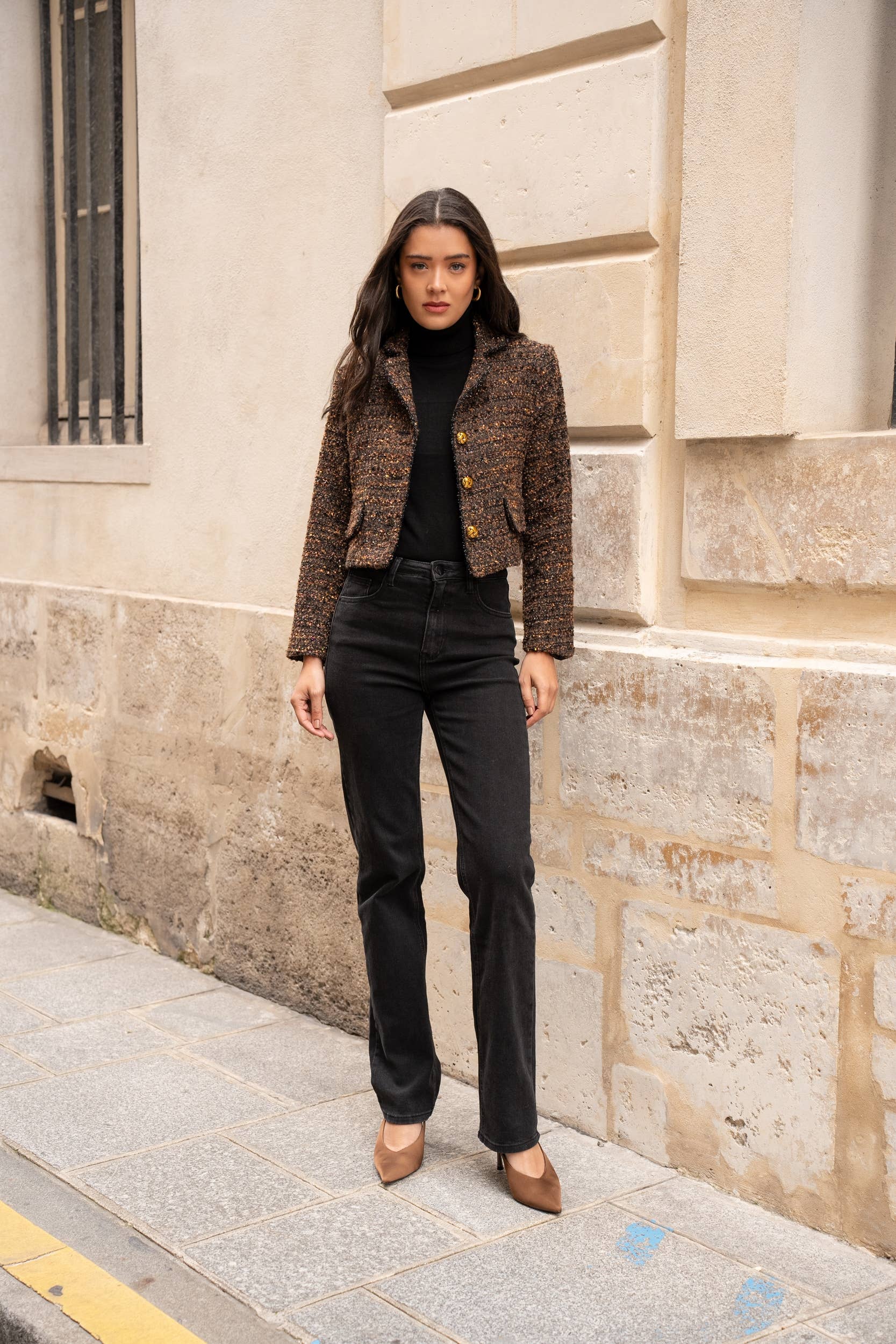 Tweedjacke "Fiona" in Schokobraun - Choklate Paris