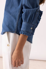 Lanidor - Jeansbluse mit Rüschenakzenten - 100% Baumwolle