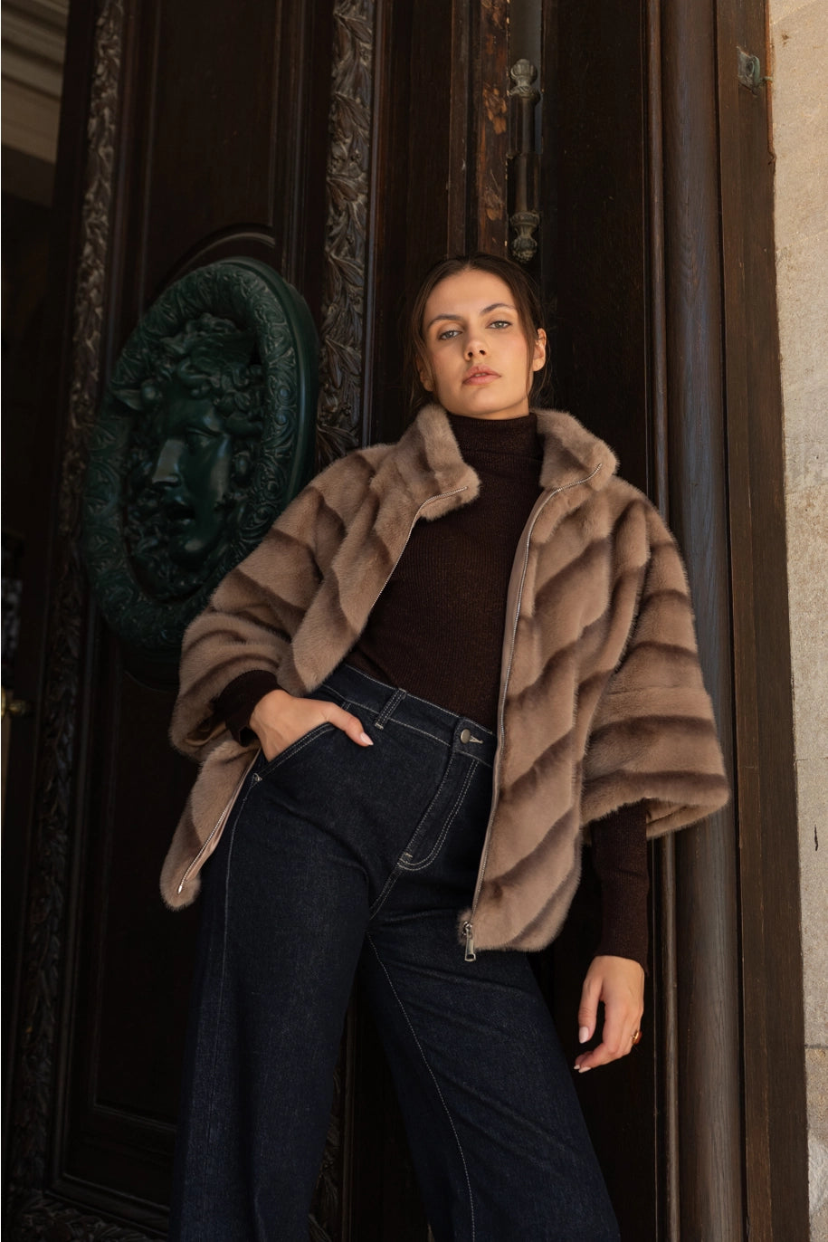 Choklate Paris - Cape - Jacke aus edlem Fake Fur "Kopenhagen" - Taupe