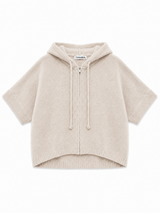 Tamba Flauschige Kapuzen-Strickjacke mit halblangen Ärmeln Beige