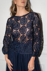 Choklate Paris - Bluse mit Rosetten in Dunkelblau