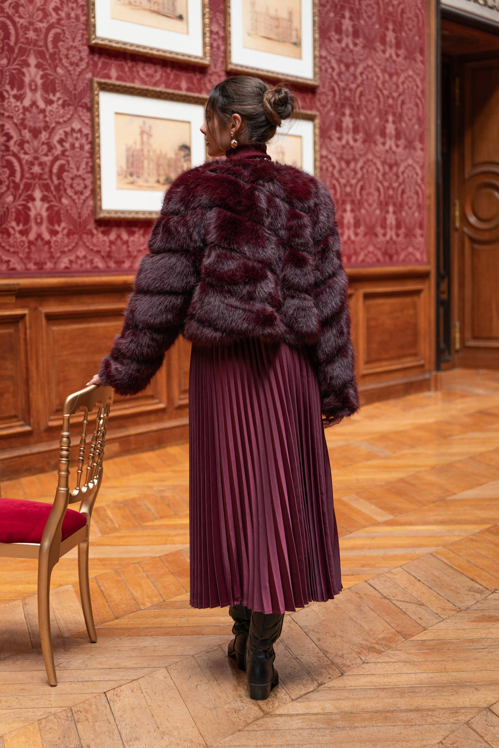 Kurze Jacke aus Kunstpelz "Paula" in Dunkelrot