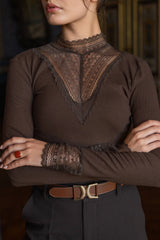 Choklate Paris Louna Spitzenoberteil-Set – Schwarz & Grau & Braun
