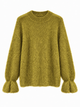 Hochwertiger Mohair-Pullover mit Volant-Ärmeln: Puder / Einheitsgröße