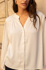 Choklate Paris - Bluse "Saint Tropez" aus Viskose in Ecru - Langarm mit V-Ausschnitt