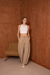Attentif Paris Ballonhose mit Bindeband am Saum Camel