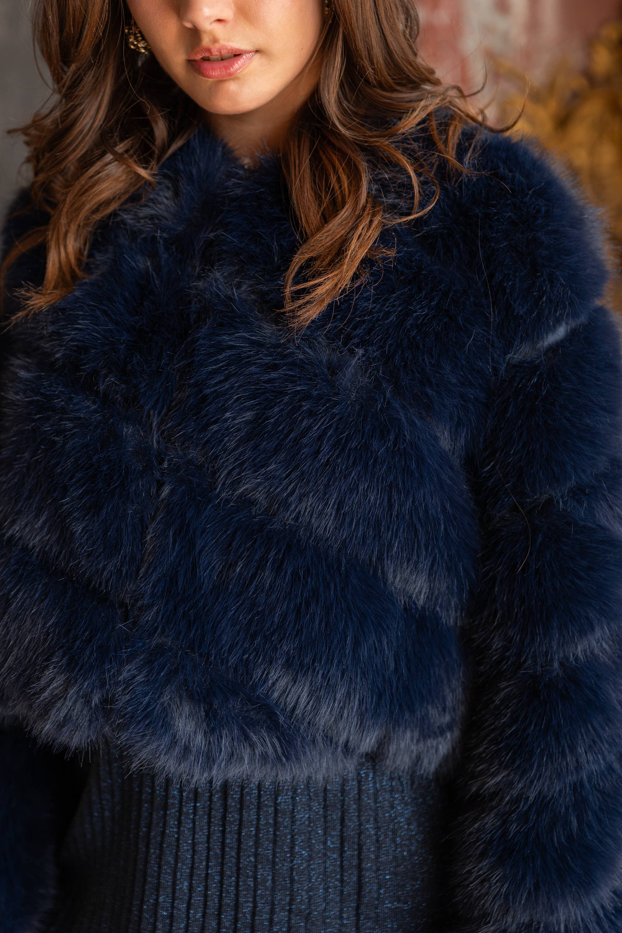 Kurze Jacke aus Kunstpelz "Paula" in Dunkelblau