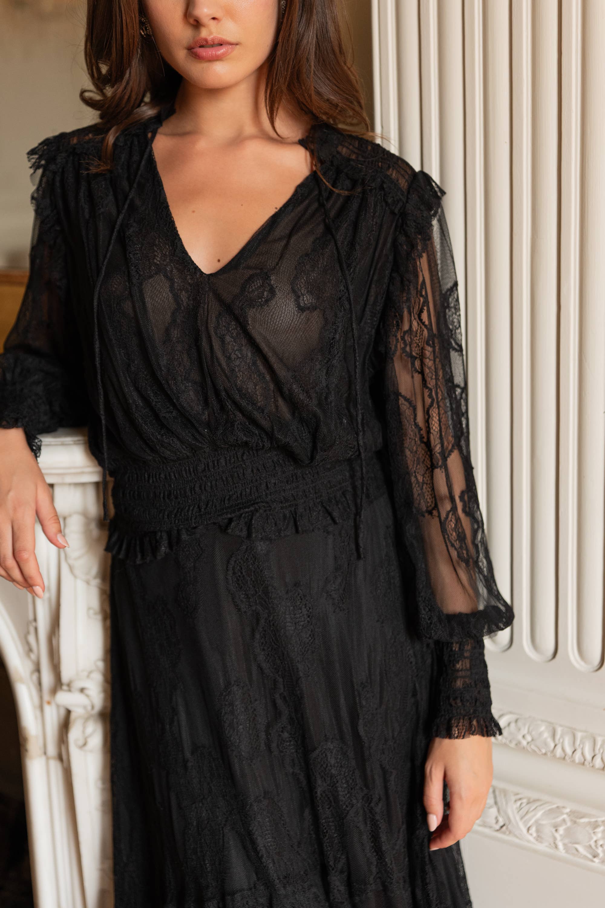 Bluse September V-Ausschnitt - 80966-2: Ecru/Noir / 1S-1M-1 L
