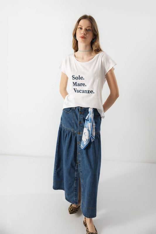 Lanidor T-Shirt "Sole.Mare.Vacanze" Weißes Sommer-Shirt mit Print
