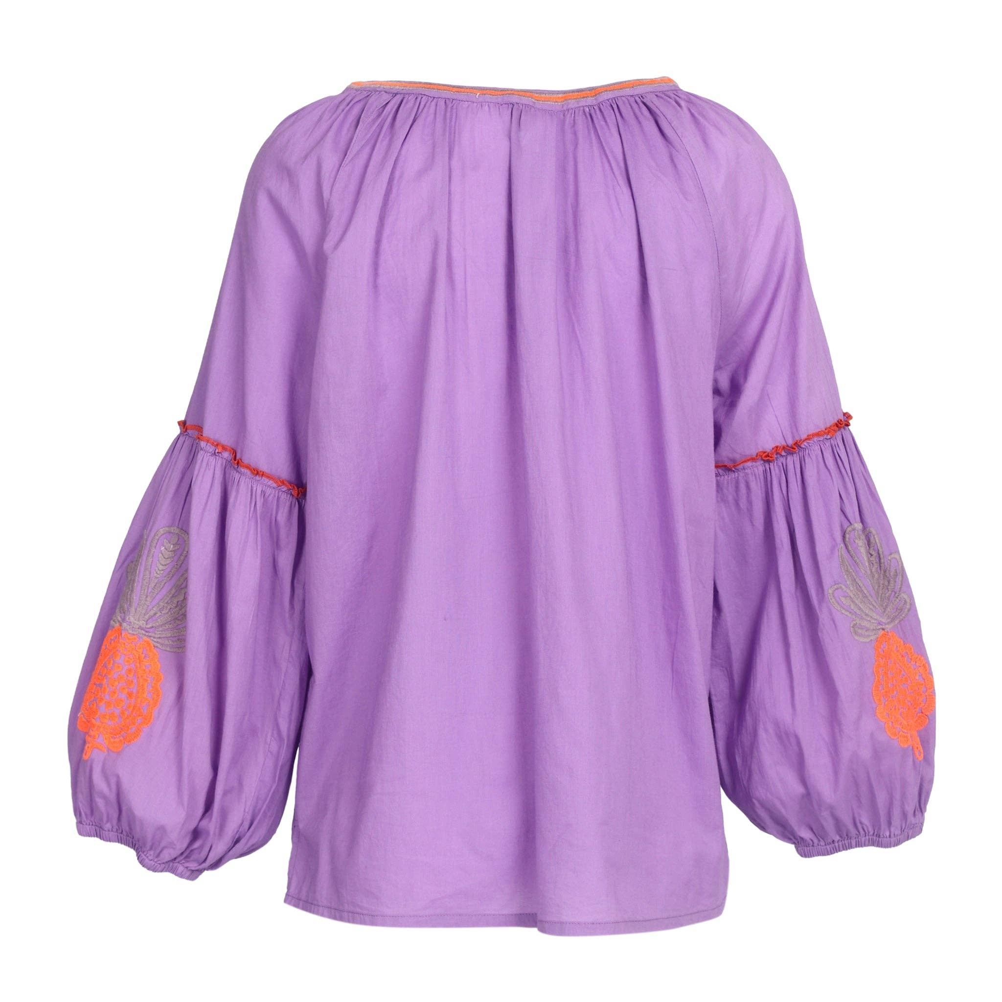 Jep Holland Lila Baumwollbluse mit oranger Blumenstickerei