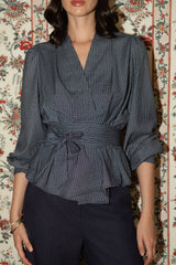Lulumary Karierte Wickelbluse Bleu Marine