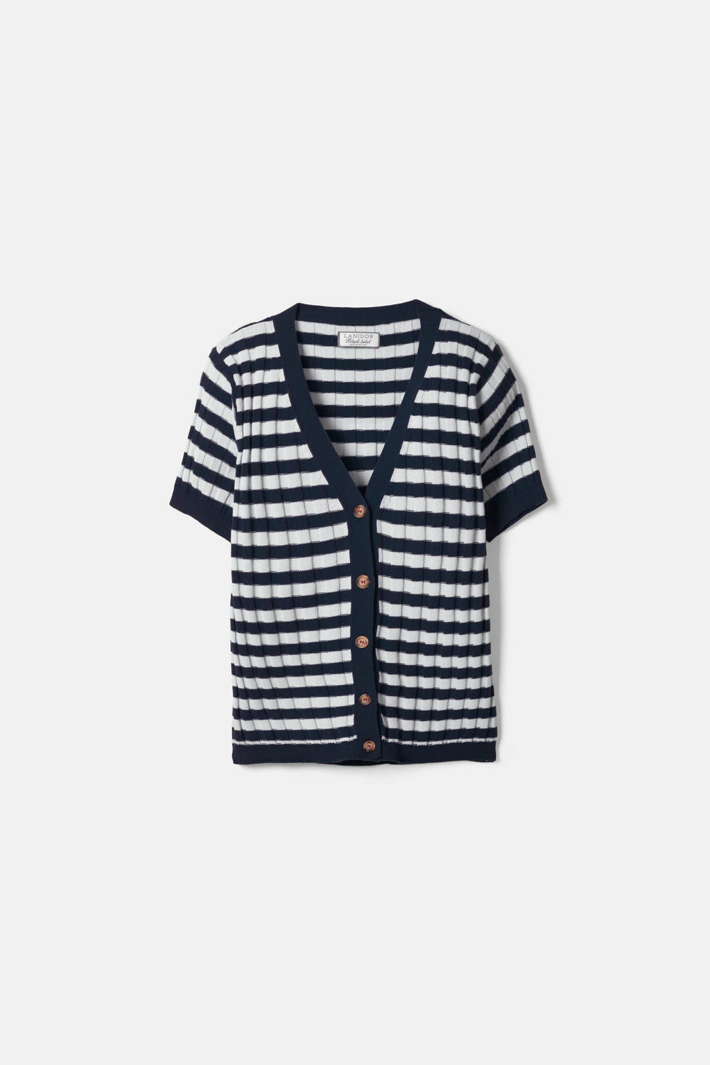 Lanidor- Gestreifte Kurzarm-Strickjacke aus Baumwolle - Maritimer Cardigan mit Knöpfen