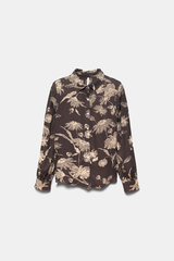 Lanidor Bluse aus Viskose mit floralem Muster in Schokobraun-Beige