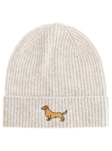 Zwillingsherz Beanie - 100% Kaschmir - Dackel-Stickerei - Hellgrau