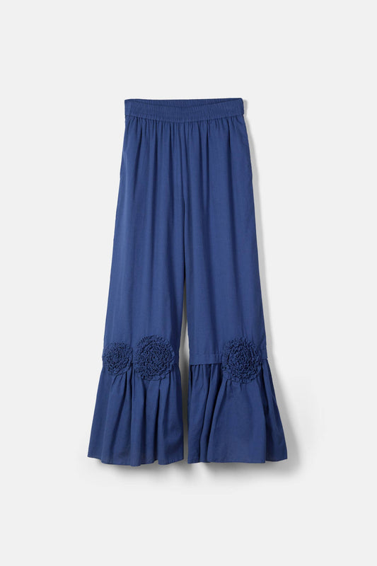 Lanidor Baumwollhose "Blue Breeze" - weite Sommerhose mit Volants & Stickdetail
