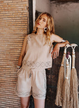 An'ge Paris Top SAMALO Beige Baumwolle Leinen