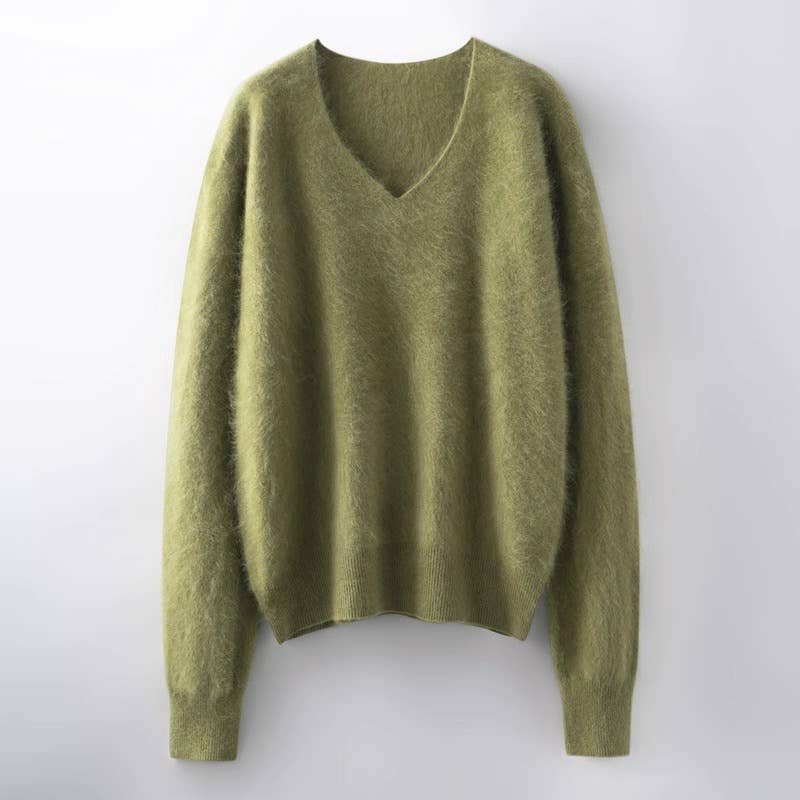 Choklate Paris - Olive-Grüner Pullover mit V-Ausschnitt