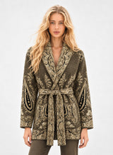 An’ge Paris lange Strickjacke NADINI Paisley Khaki-Olivbraun