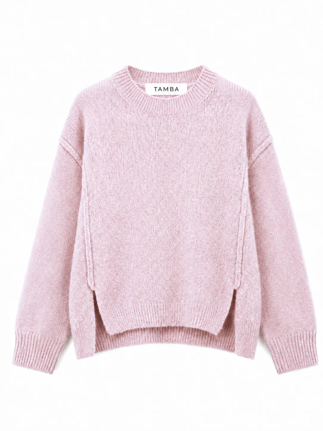 Tamba flauschiger Oversize-Mohairpullover mit Seitenschlitzen Puder